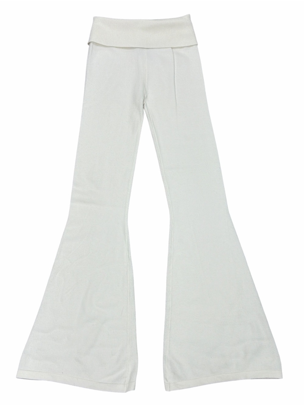 Edikted Off White Fold-Over Waist Flared Knit Pants